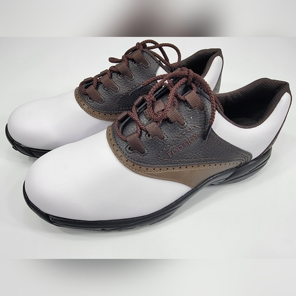 FootJoy GreenJoys Flexzone Golf Shoes Brown White 45402 Lace Up Cleats Mens 10.5